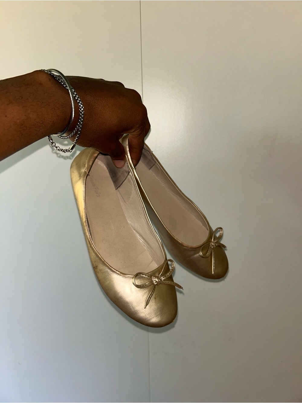 Gold Women's Ballet Flats with Bow